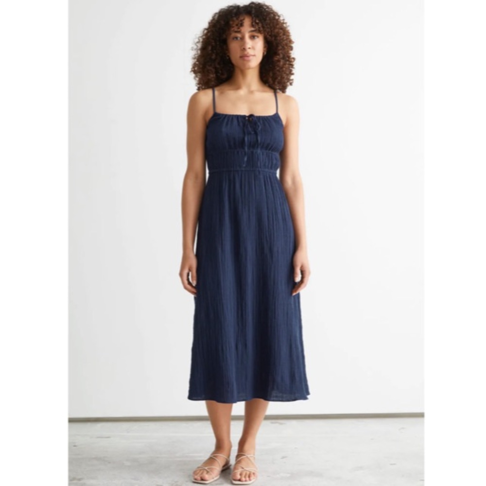 Paris Atelier & Other Stories Women’s Strappy Midi Dress Navy Blue Sz 0. - Picture 3 of 8